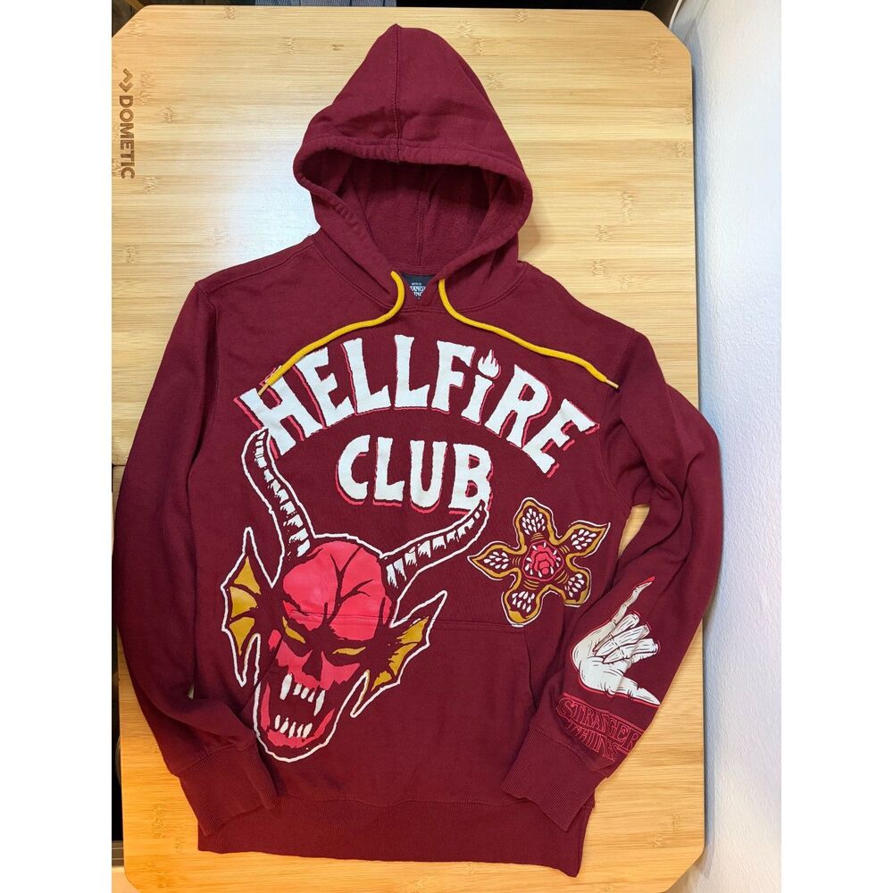 Stranger Things Hellfire Club Pullover AOP Maroon Demogorgon Graphic Small